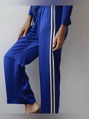 DONNI SILK STRIPE Crop Pant In Azure Blue Size Small S NWT